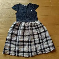 ファミリアfダッシュ　130cmリネン混　チェックワンピース半袖ワンピース