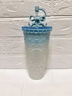スターバックス　ステンレスコールドカップ　タンブラー　ナチュラルブルー　リボン