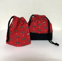 B375・ハンドメイドランチセット★ドットリボン・アカ