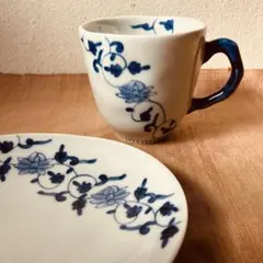 そうた窯　有田焼　マグカップ＆小皿　染付　花唐草