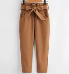 SHEINウエストリボン付きブラウンストレートパンツ