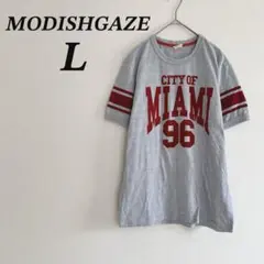 MODISHGAZE Tシャツ L グレー 半袖 カレッジロゴ ストリート 人気のサムネイル