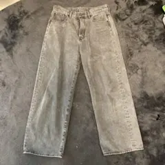 グレー ワイドレッグ デニムパンツ