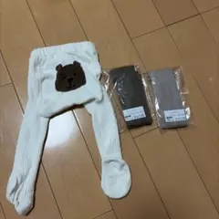 GAP アイボリー クマ刺繍 ベビータイツ