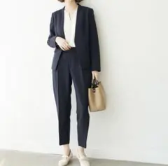 美品 ROPE PICNIC  ノーカラー パンツスーツセットアップ  ネイビー 楽天市場】ロペピクニック スーツ（スーツ・セットアップ