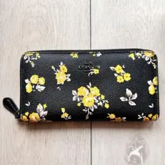 【COACH】 花柄 長財布 ブラック