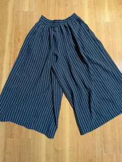 ネイビー ストライプ ガウチョパンツ フリーサイズ