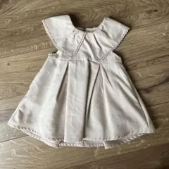 petit main 薄ピンクベージュ フリル襟 ワンピース 80