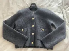 完売anuans カシミヤブレンドノーカラーニットジャケット