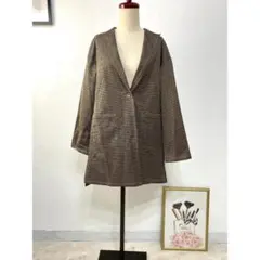 新品 セシオセラ 高級 ペーパー ツイード ジャケット ブラウン 千鳥格子 Mのサムネイル