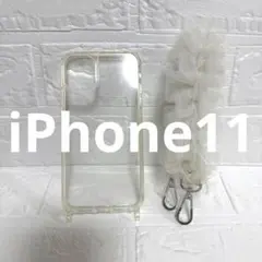 クリアiPhone11ケースとホワイトフリル★ストラップセット★