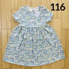 【☆新品☆】116 ブルー小花柄　リブ　ワンピース