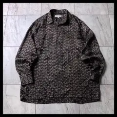 レトロ 古着 レギュラーカラー シルクシャツ 黒 ペイズリー 総柄 絹100%
