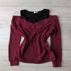 y2k 00s vintage レース オフショルダー ニット 平成ギャル