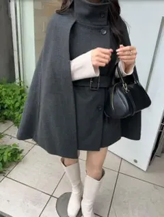 新品未使用★ベルト付きハイネックケープスコート[ze749] Mサイズ