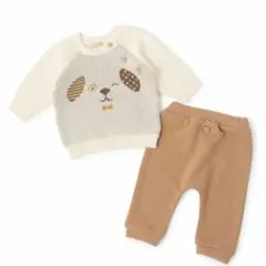 【petit main】犬柄ニット&パンツセット ベビー 70