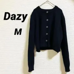 Dazy 長袖ニットカーディガン クロップド丈 黒 シンプル リボン 秋冬