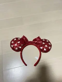 ディズニー 赤いハート柄リボン付き カチューシャ ミニー