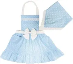♡水色 ホワイト ドット♡ キッズ用プリンセス風エプロン 三角巾 2点セット