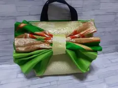 ハンドメイド帯リメイクバックトートバッグリボンNo.166