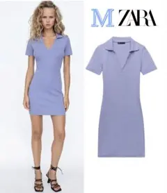 ZARA 美シルエット♪ Vネック リブ ポロ ミニ ワンピース M ラスト1点