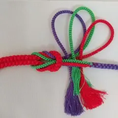 帯締め 長尺 振袖用 正絹と金属糸 赤と紫と黄緑と金色 日本舞踊 訪問着付下げY