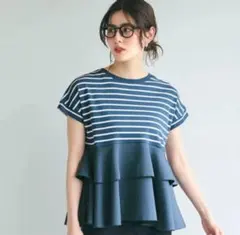 コカ coca 異素材切り替え2段フリルTシャツ