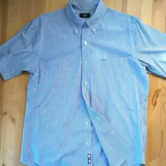 Kent ボタンダウン襟 半袖シャツ 青と白ストライプ　サイズLのサムネイル