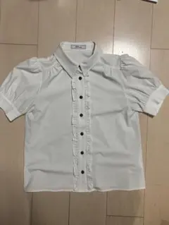 Ank Rouge フリル付きホワイト半袖シャツ