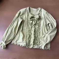 ピンクハウス定番のリボン付フリルブラウス　黄緑色！