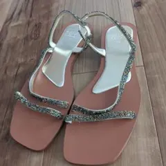 【新品】ZARA  ザラ シャイニー素材フラットサンダル 37 24cm