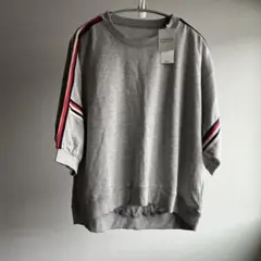 新品　myke 袖ライン 五分袖 カットソー グレー M ゆったりシルエット