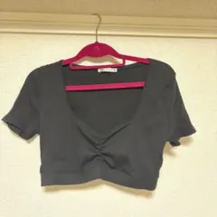 ZARA リブ クロップド トップス ブラック