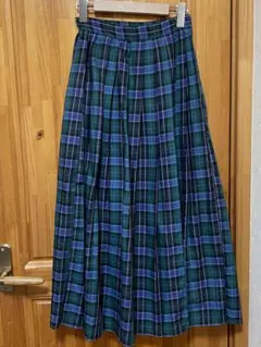グリーン系チェック プリーツスカート★巻きスカート風