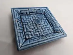 珉平焼 青釉陽刻網代に蔦葉文 角小皿 豆皿 手塩皿 淡路焼 江戸期 骨董_15のサムネイル