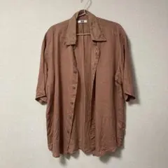 UNIQLO U ブラウン プレミアムリネンワイドフィットシャツ（半袖）