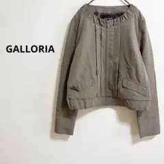 b586【ギャローリア】大人カジュアルノーカラージャケット短丈シンプルレーヨン混