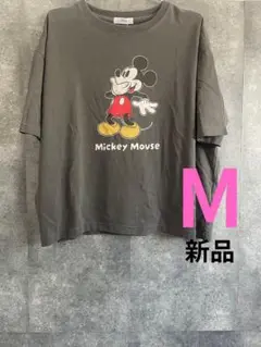 【新品 】しまむらSUNNY HOUSE ミッキーTシャツ Mサイズ　濃灰グレー