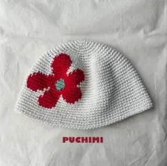 クラッシャーハット　クロシェハット　ニット　バゲハ　ビーニー　　花　大きめサイズ