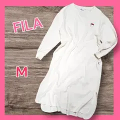 FILA フィラ ワッフルロングワンピース 長袖 レディース M アイボリー