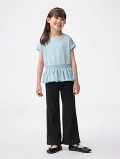 GU GIRLS リブプルオン ワイドフレアパンツ 130