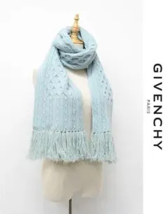 HGAX137/美品 GIVENCHY ロングマフラー ニット カシミヤ混 青のサムネイル