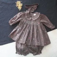 新品　ベビー服　スモッキングワンピース　セットアップ　茶色　五分袖　ファミリア似