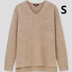 【即日発送】ユニクロスフレーンVネック サイドスリットセーターベージュS