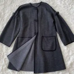 LANVIN en Bleu リバーシブル ウールコート Ａライン　38 M