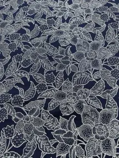 コットン綿生地 更紗 和柄 花柄 紺 106×360 布 ハギレ ハンドメイド