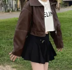 【未使用タグ付き】GRL スタンドレザーブルゾン