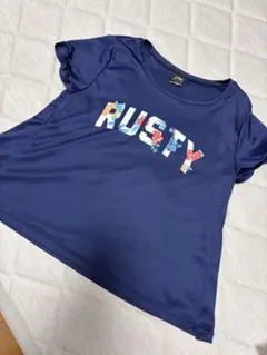 RUSTY 半袖Tシャツ ネイビー 花柄ロゴ　150cm