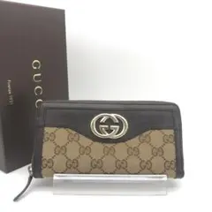正規品　美品　グッチ財布　グッチインターロッキングG グッチキャンバス　レザー