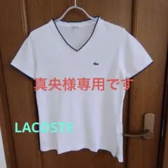 LACOSTE 文字ワニ Vネック 半袖Tシャツ ホワイト鹿の子編み　綿100%
